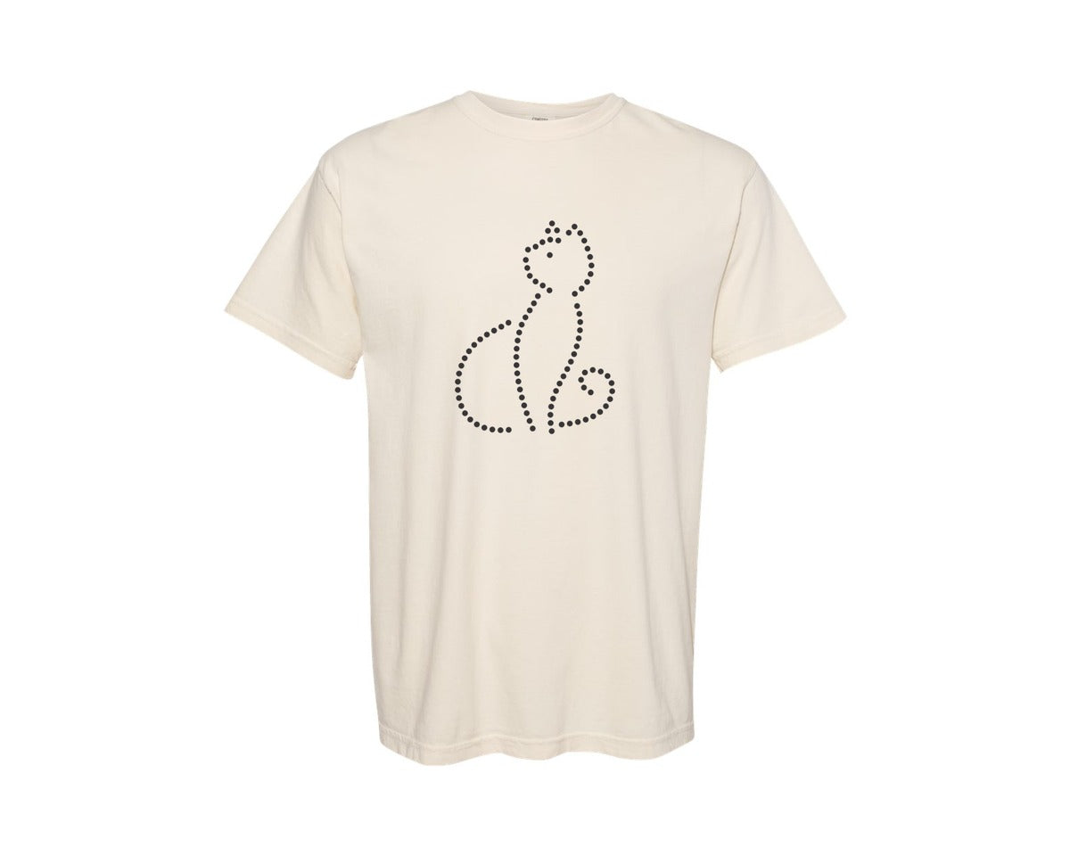 brand:Comfort Colors|color:Ivory|Rhinestone Template Design Cat Sitting Graphic T-Shirt
