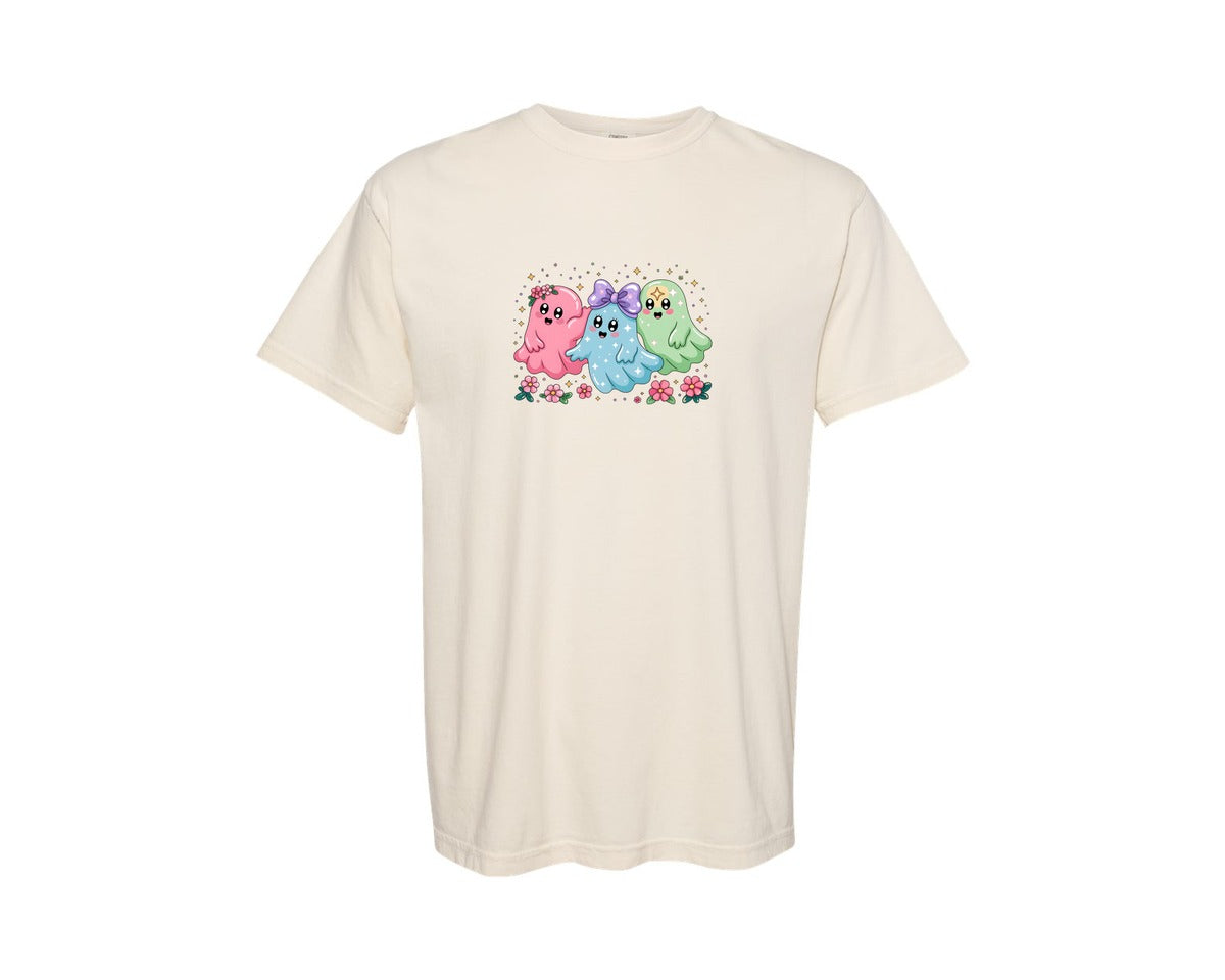 brand:Comfort Colors|color:Ivory|Trio Of Cute Baby Ghosts Tee Graphic T-Shirt