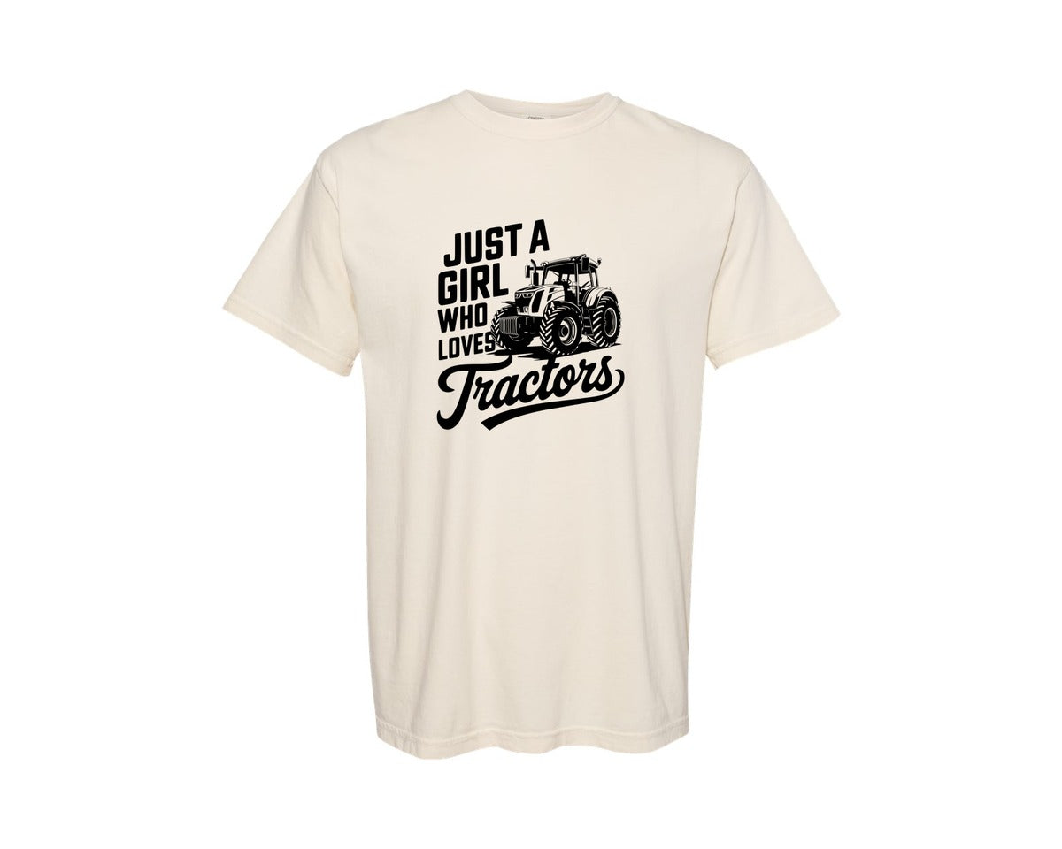 brand:Comfort Colors|color:Ivory|Just A Girl Who Loves Tractors T Shi Graphic T-Shirt