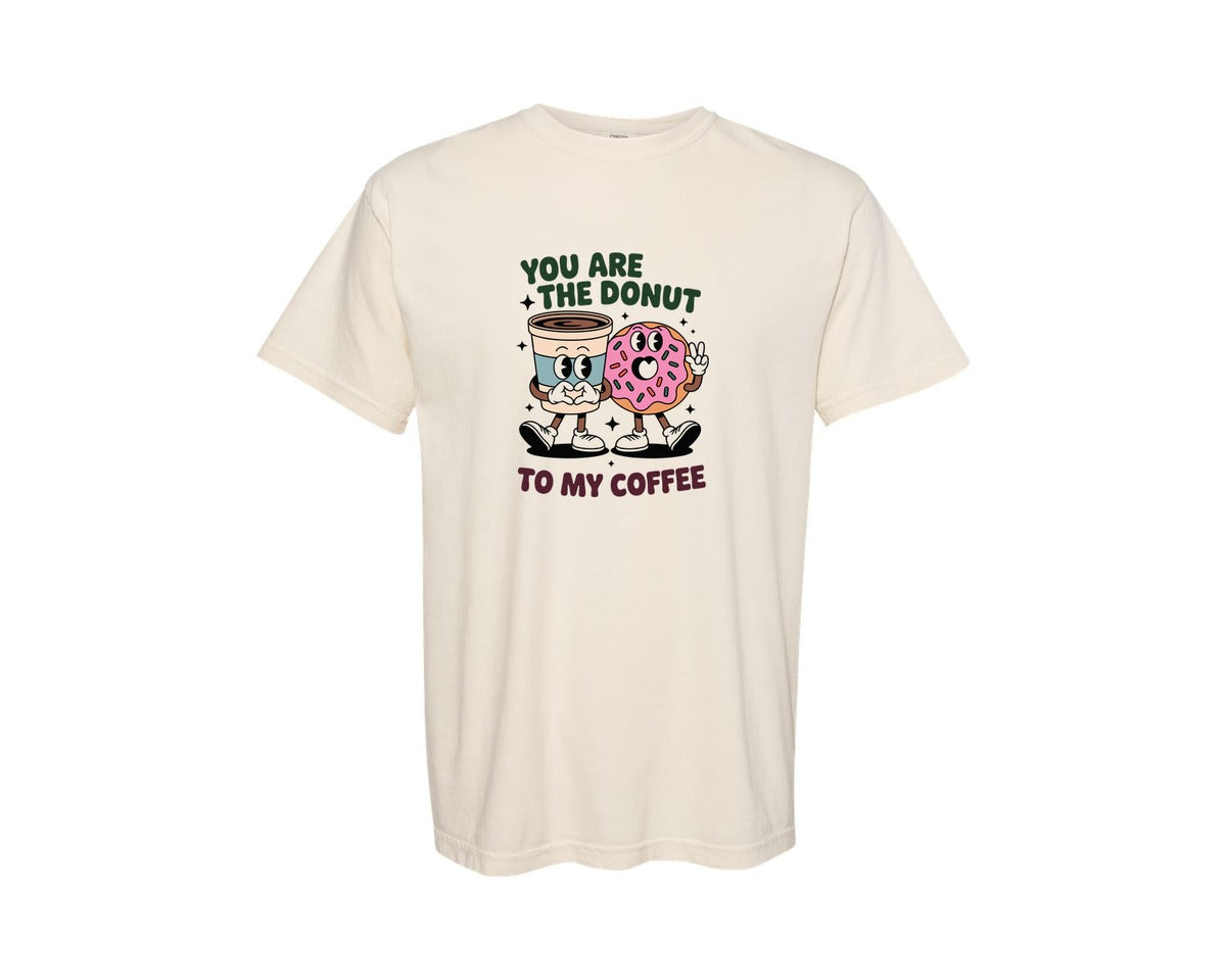brand:Comfort Colors|color:Ivory|Cute Donut And Coffee Couple T Shirt Graphic T-Shirt