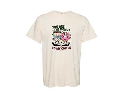 brand:Comfort Colors|color:Ivory|Cute Donut And Coffee Couple T Shirt Graphic T-Shirt