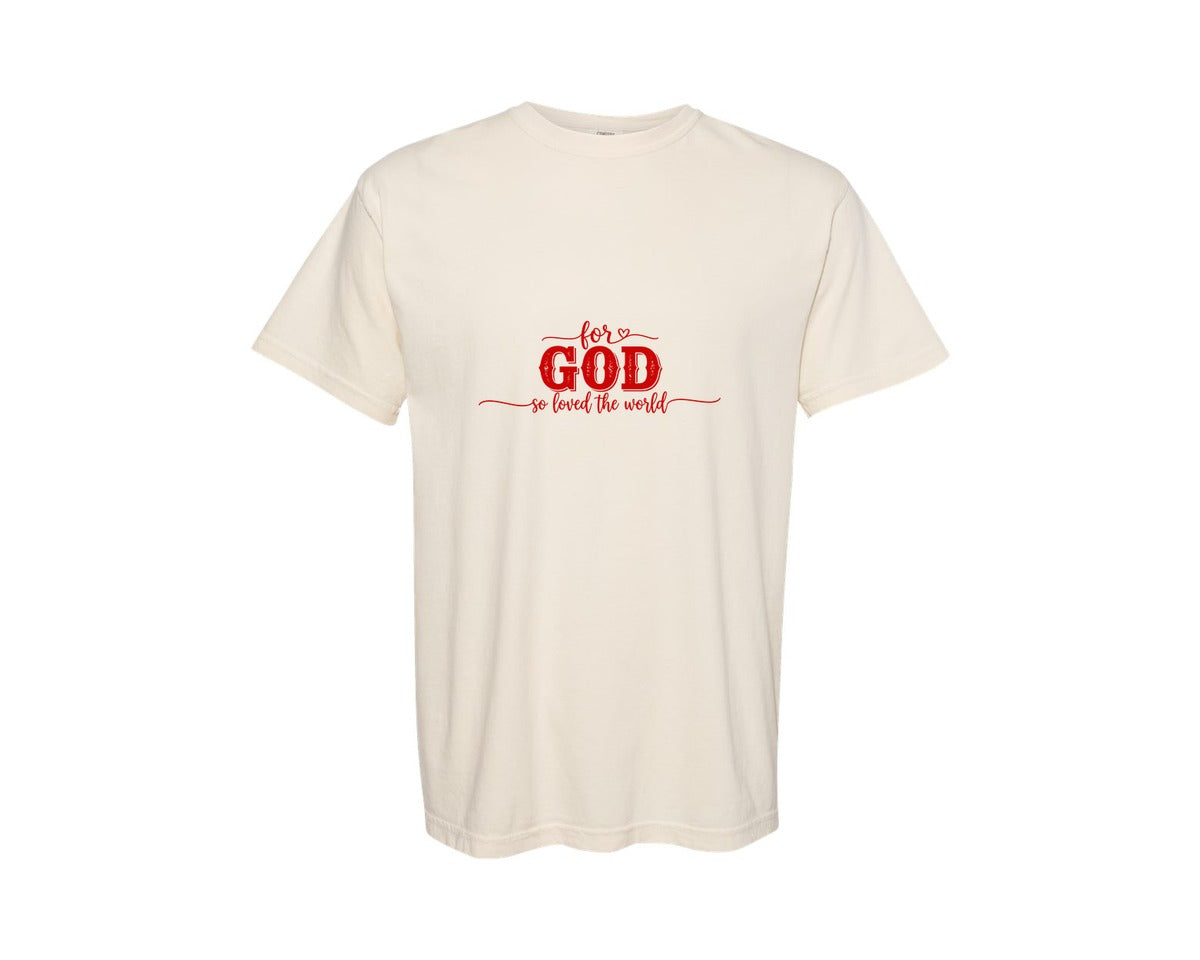 brand:Comfort Colors|color:Ivory|For God Loved World Typography Graphic T-Shirt