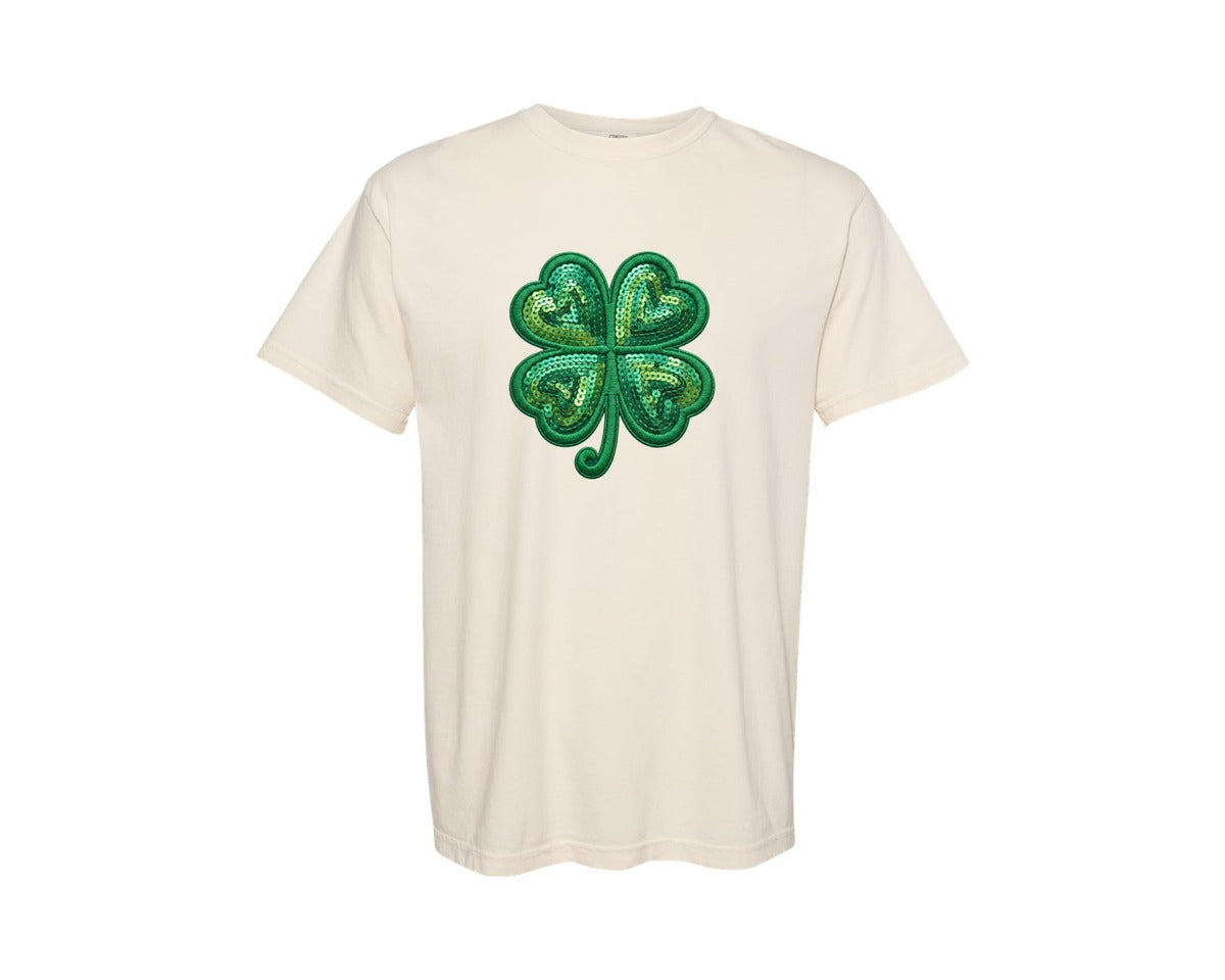 brand:Comfort Colors|color:Ivory|Sequin Shamrock Graphic T-Shirt