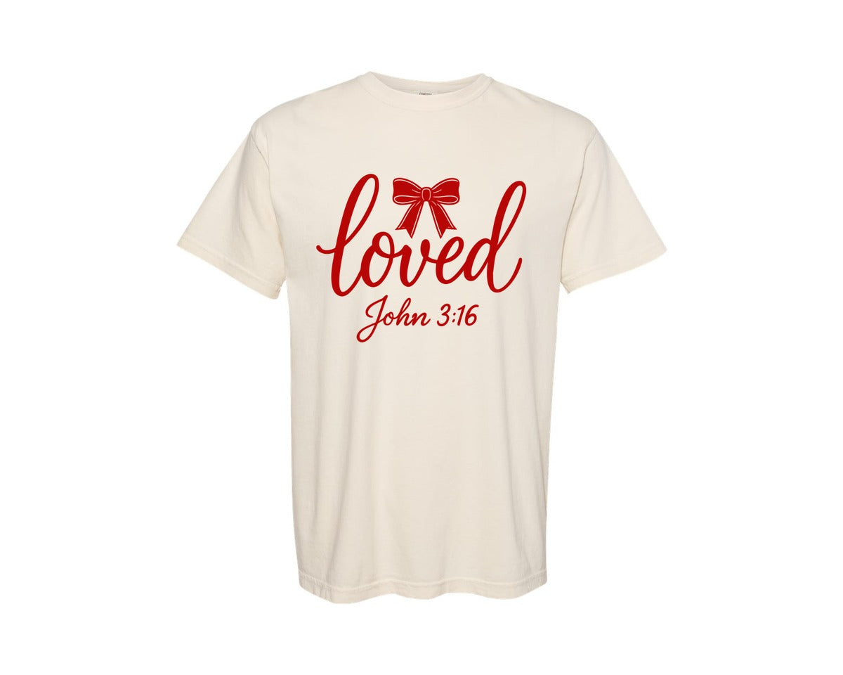 brand:Comfort Colors|color:Ivory|Loved John 316 Jesus Valentine 5 Graphic T-Shirt