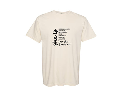 brand:Comfort Colors|color:Ivory|Woman Affirmation She Is Me Graphic T-Shirt