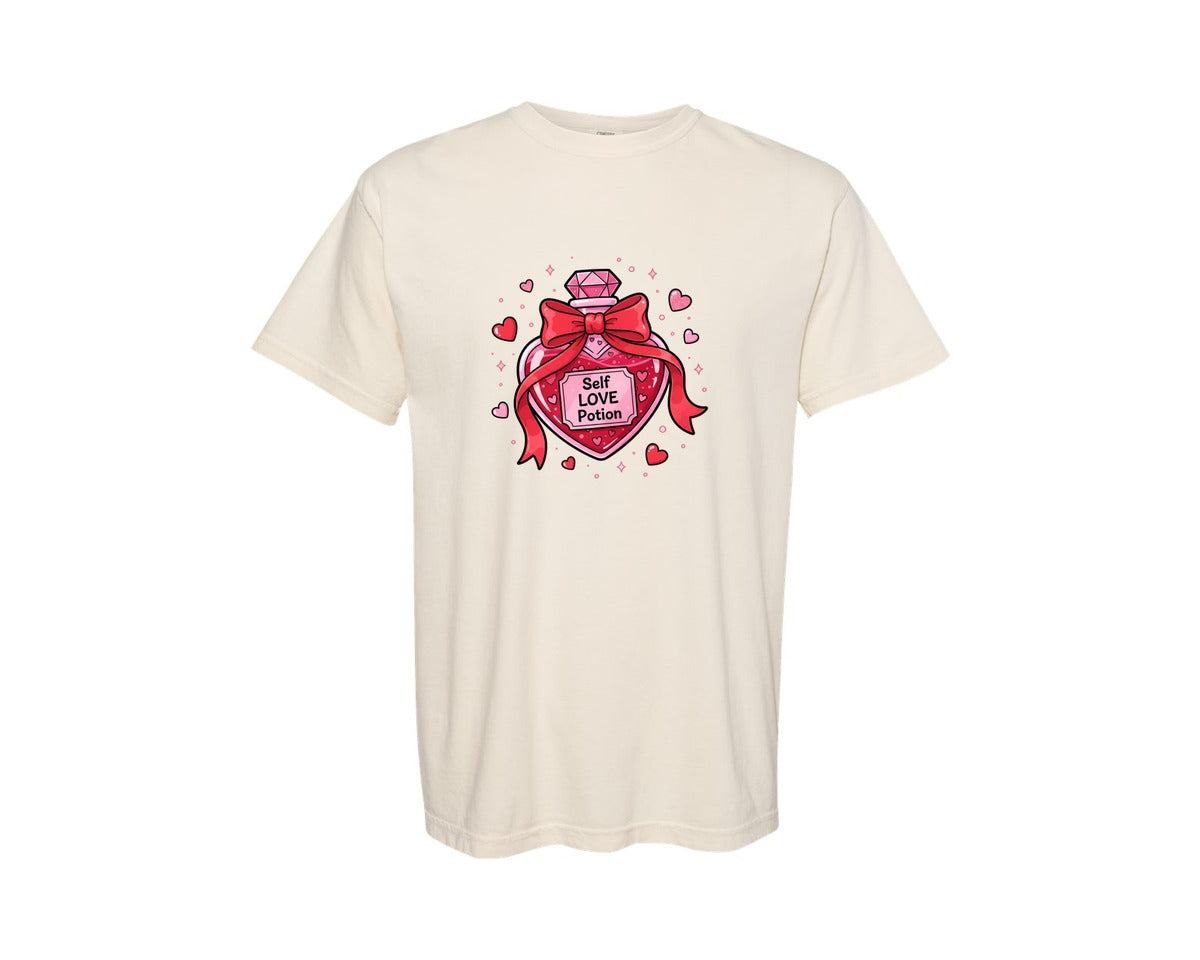 brand:Comfort Colors|color:Ivory|Self Love Potion Valentine Graphic T-Shirt