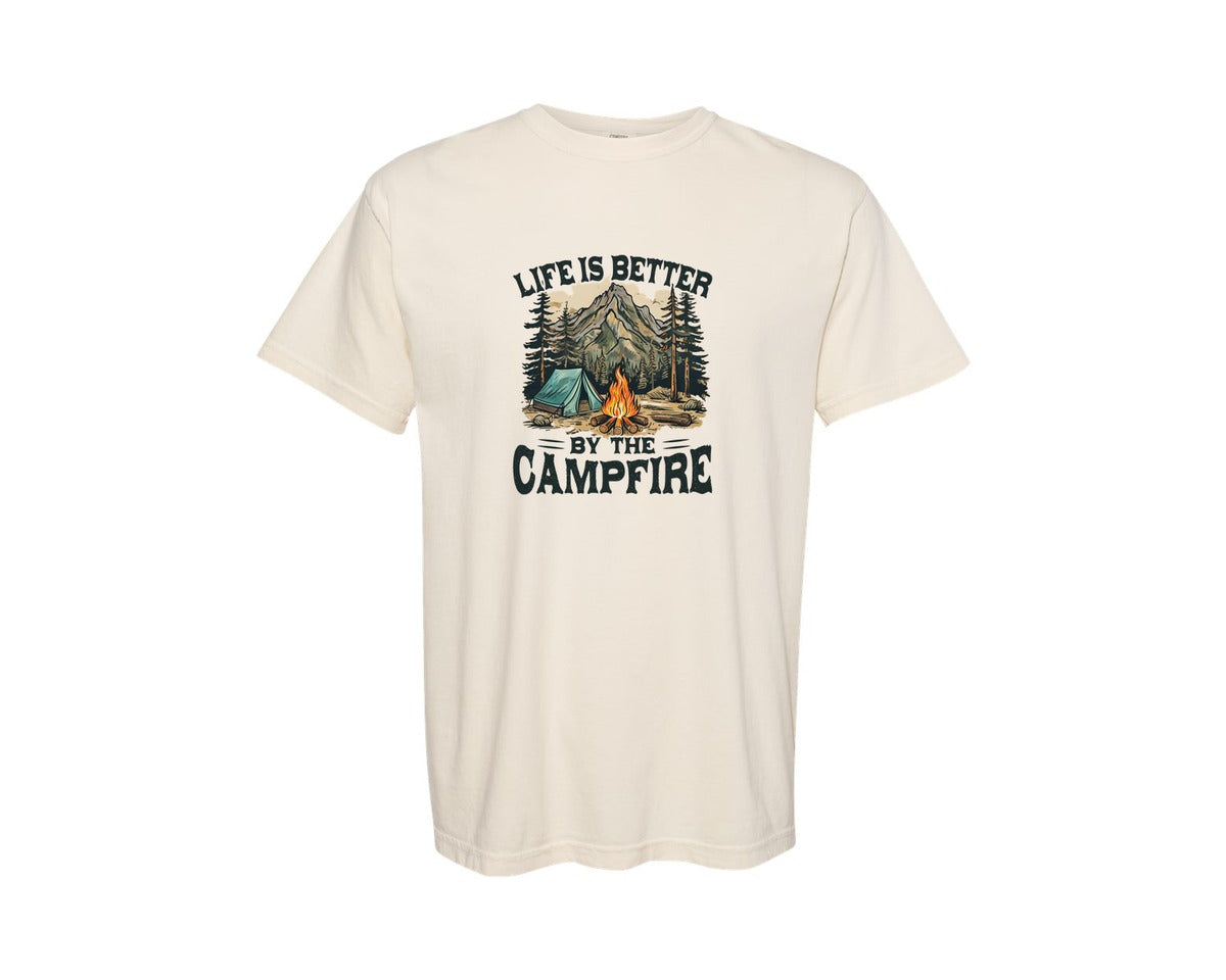 brand:Comfort Colors|color:Ivory|Camper Campfire Camping Life Graphic T-Shirt