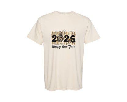 brand:Comfort Colors|color:Ivory|New Year 2026 Glitter Gold New Year Graphic T-Shirt
