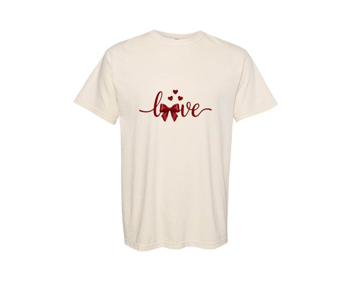brand:Comfort Colors|color:Ivory|Love Bow Coquette Valentine Tshirt Graphic T-Shirt