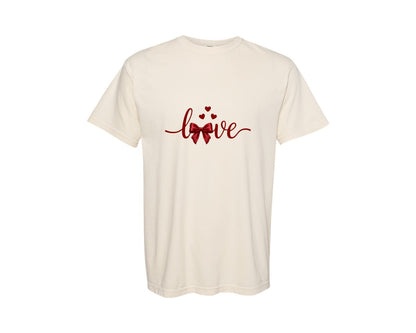 brand:Comfort Colors|color:Ivory|Love Bow Coquette Valentine Tshirt Graphic T-Shirt