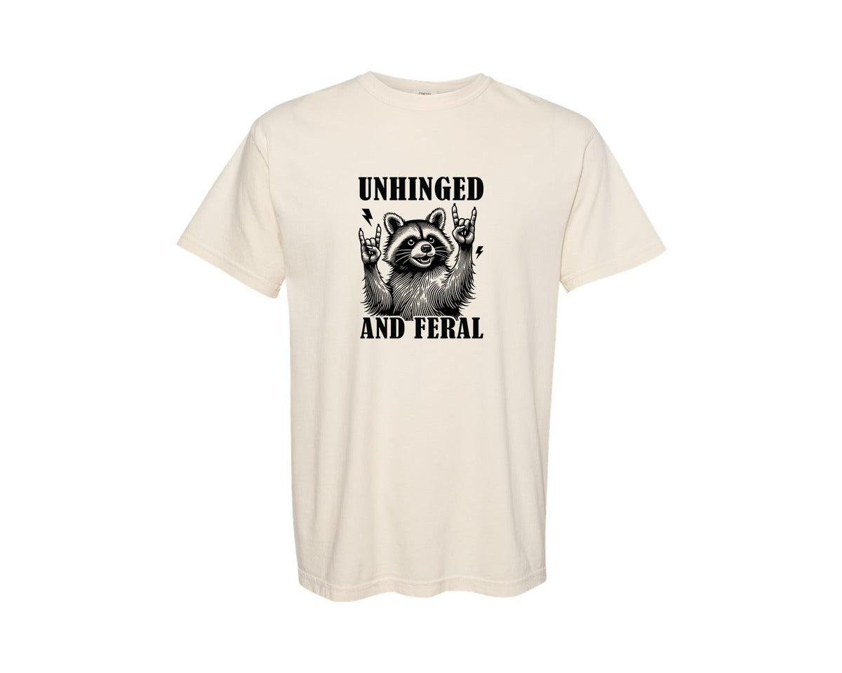 brand:Comfort Colors|color:Ivory|Unhinged And Feral Vintage Raccoon Meme Graphic T-Shirt