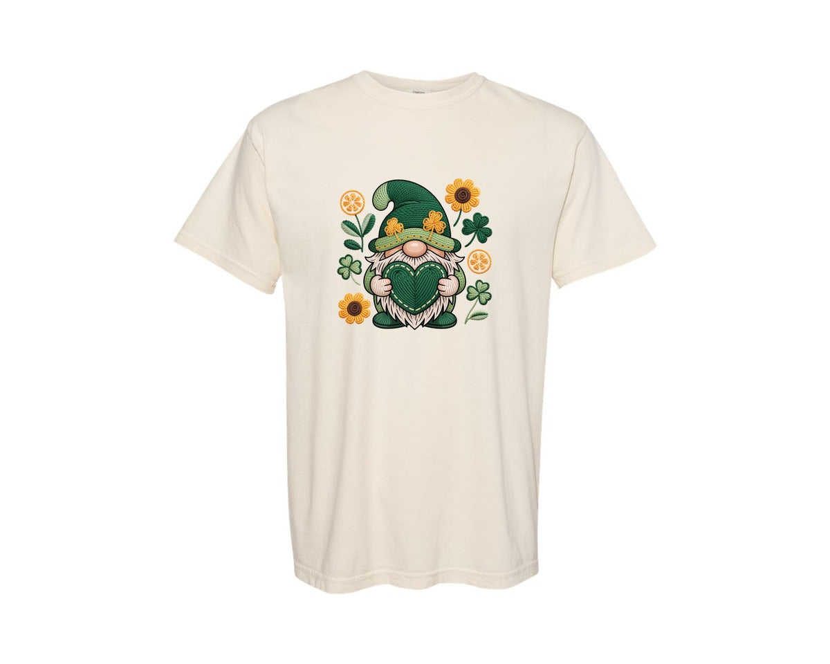 brand:Comfort Colors|color:Ivory|St Patricks Day Gnome Shamrock Graphic T-Shirt