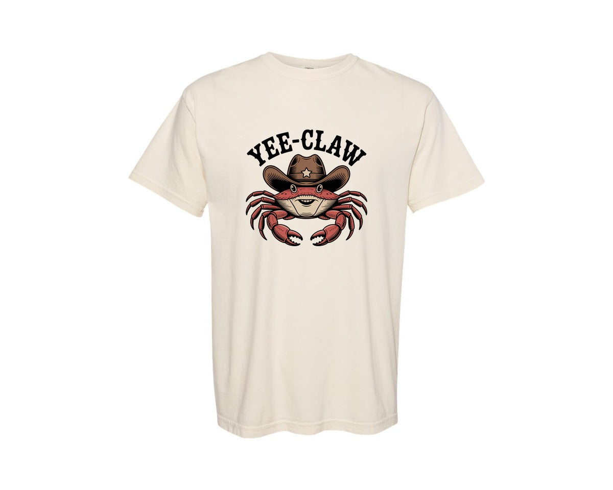 brand:Comfort Colors|color:Ivory|Yee Claw Crab Funny Cowboy Crab Graphic T-Shirt