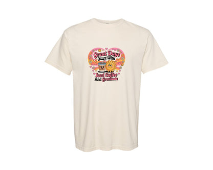 brand:Comfort Colors|color:Ivory|Happy Iced Coffee Gratitude Graphic T-Shirt