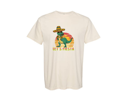 brand:Comfort Colors|color:Ivory|Lets Fiesta Dinosaur Cinco De Mayo Graphic T-Shirt