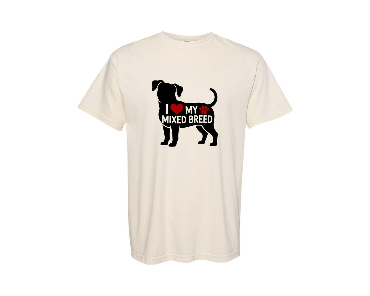brand:Comfort Colors|color:Ivory|I Love My Mixed Breed Dog Ai Graphic T-Shirt