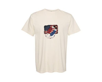 brand:Comfort Colors|color:Ivory|Distressed American Flag With Native Am Graphic T-Shirt