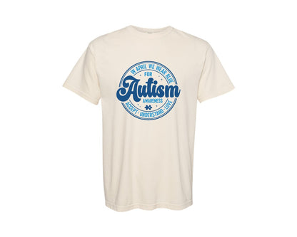 brand:Comfort Colors|color:Ivory|In April We Wear Blue Autism Awareness 4 Graphic T-Shirt
