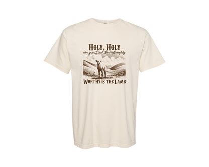 brand:Comfort Colors|color:Ivory|Worthy Is The Lamb Christian Western Graphic T-Shirt
