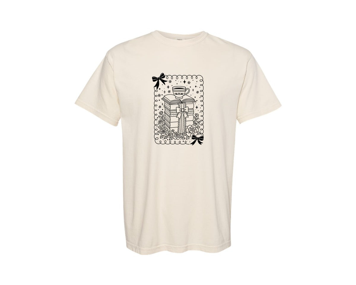 brand:Comfort Colors|color:Ivory|Book Stack Book Lover Print Graphic T-Shirt