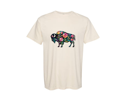 brand:Comfort Colors|color:Ivory|Floral Buffalo Bison Flowers Graphic T-Shirt