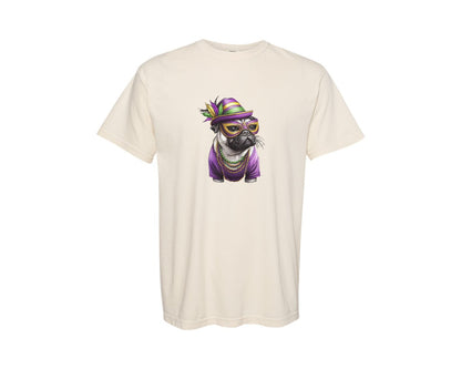 brand:Comfort Colors|color:Ivory|Mardi Gras Pug Dog Graphic T-Shirt