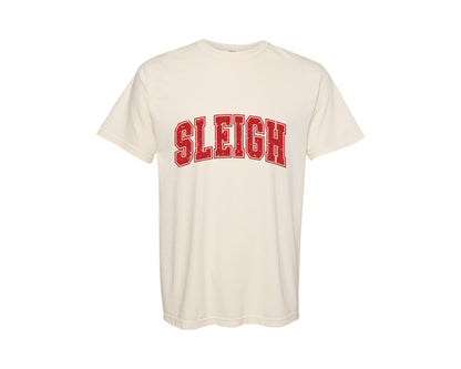 brand:Comfort Colors|color:Ivory|Sleigh Christmas Varsity Distressed Graphic T-Shirt