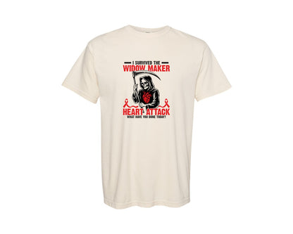 brand:Comfort Colors|color:Ivory|I Survived The Widow Maker Heart Attack Graphic T-Shirt