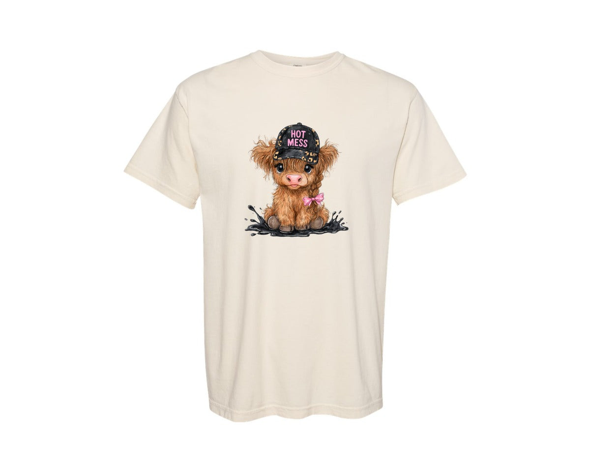 brand:Comfort Colors|color:Ivory|Hot Mess Cute Highland Cow Western Cow Graphic T-Shirt