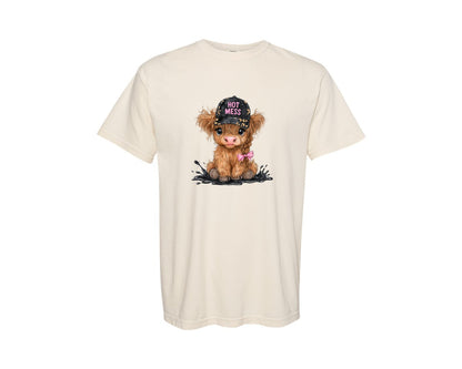brand:Comfort Colors|color:Ivory|Hot Mess Cute Highland Cow Western Cow Graphic T-Shirt