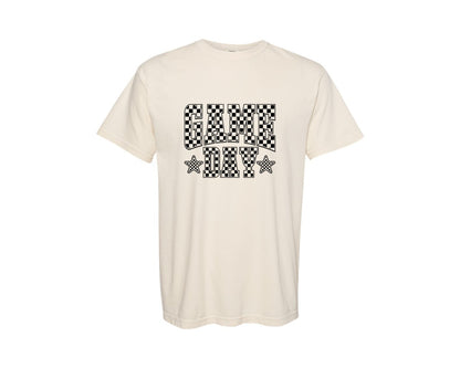 brand:Comfort Colors|color:Ivory|Retro Checkered Game Day Coquette Graphic T-Shirt