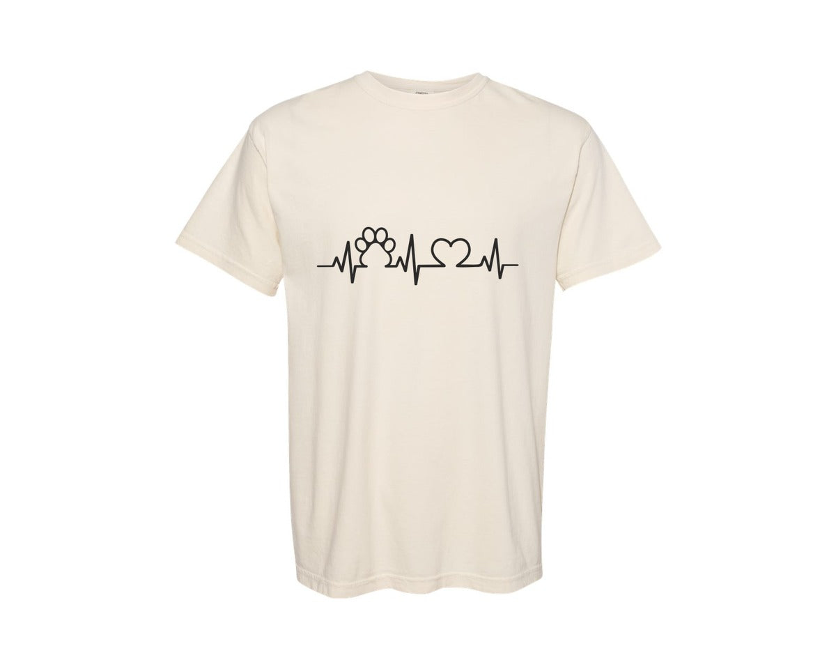 brand:Comfort Colors|color:Ivory|Dog Cat Love Heartbeat Paw Print Graphic T-Shirt
