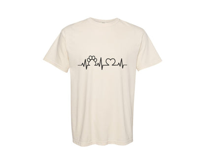 brand:Comfort Colors|color:Ivory|Dog Cat Love Heartbeat Paw Print Graphic T-Shirt