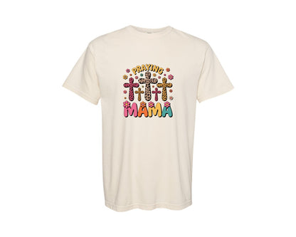 brand:Comfort Colors|color:Ivory|Praying Mama Leopard Cross Design Graphic T-Shirt