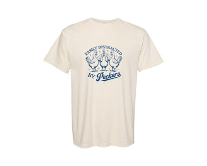 brand:Comfort Colors|color:Ivory|Easily Distracted By Peckers Chicken 2 Graphic T-Shirt