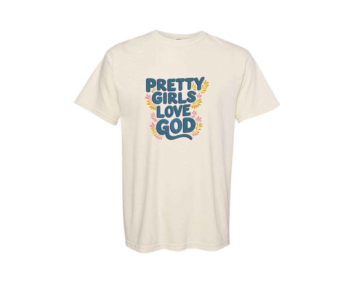 brand:Comfort Colors|color:Ivory|Pretty Girls Love God Christian 3 Graphic T-Shirt