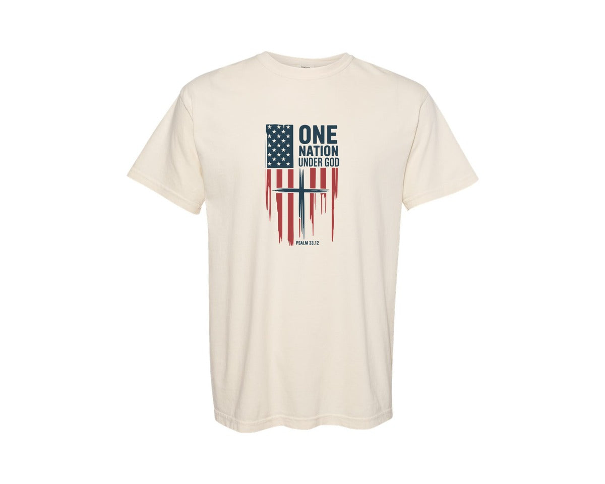 brand:Comfort Colors|color:Ivory|One Nation Under God 4Th Of July 13 Graphic T-Shirt