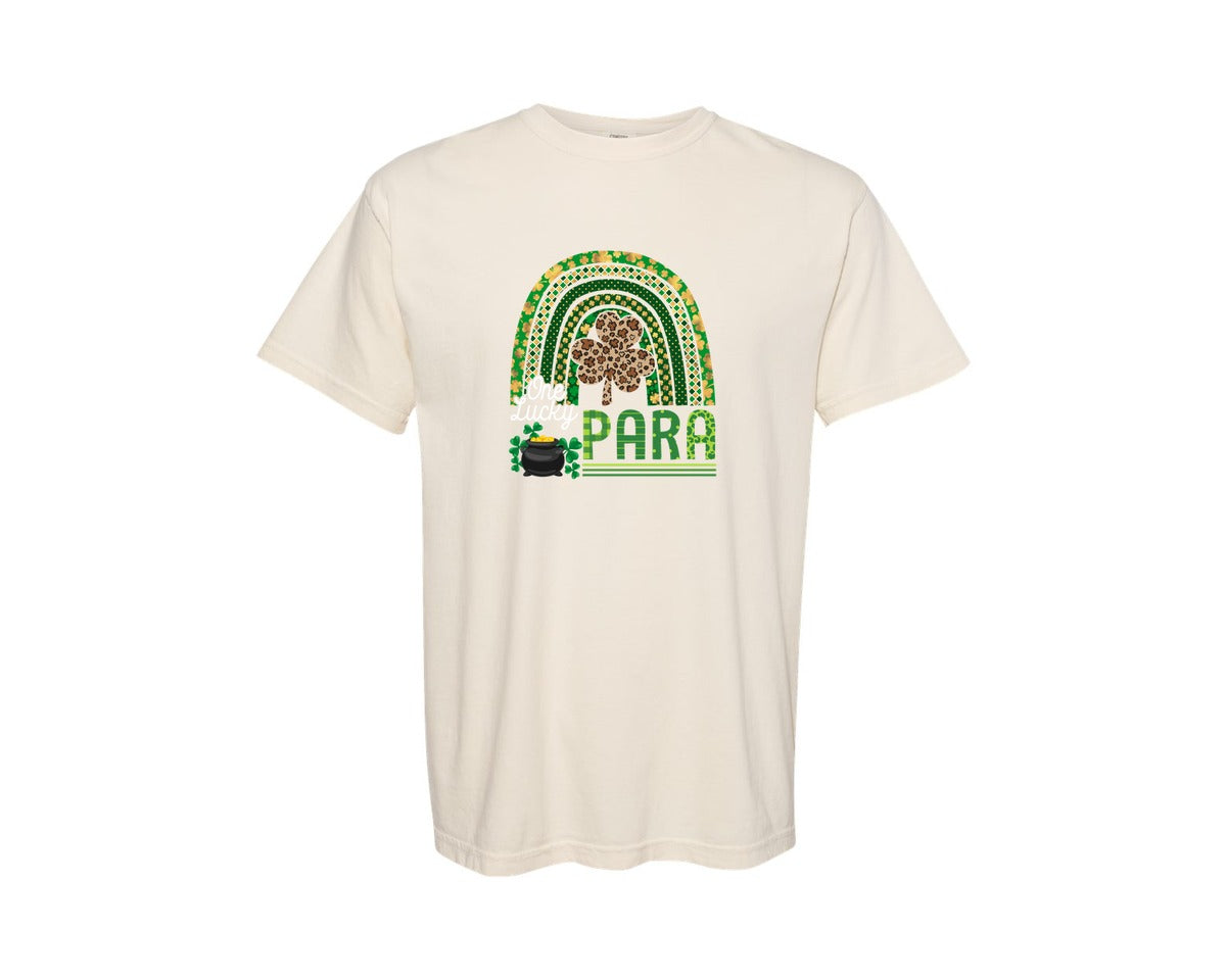 brand:Comfort Colors|color:Ivory|One Lucky Para St Patricks Day Graphic T-Shirt