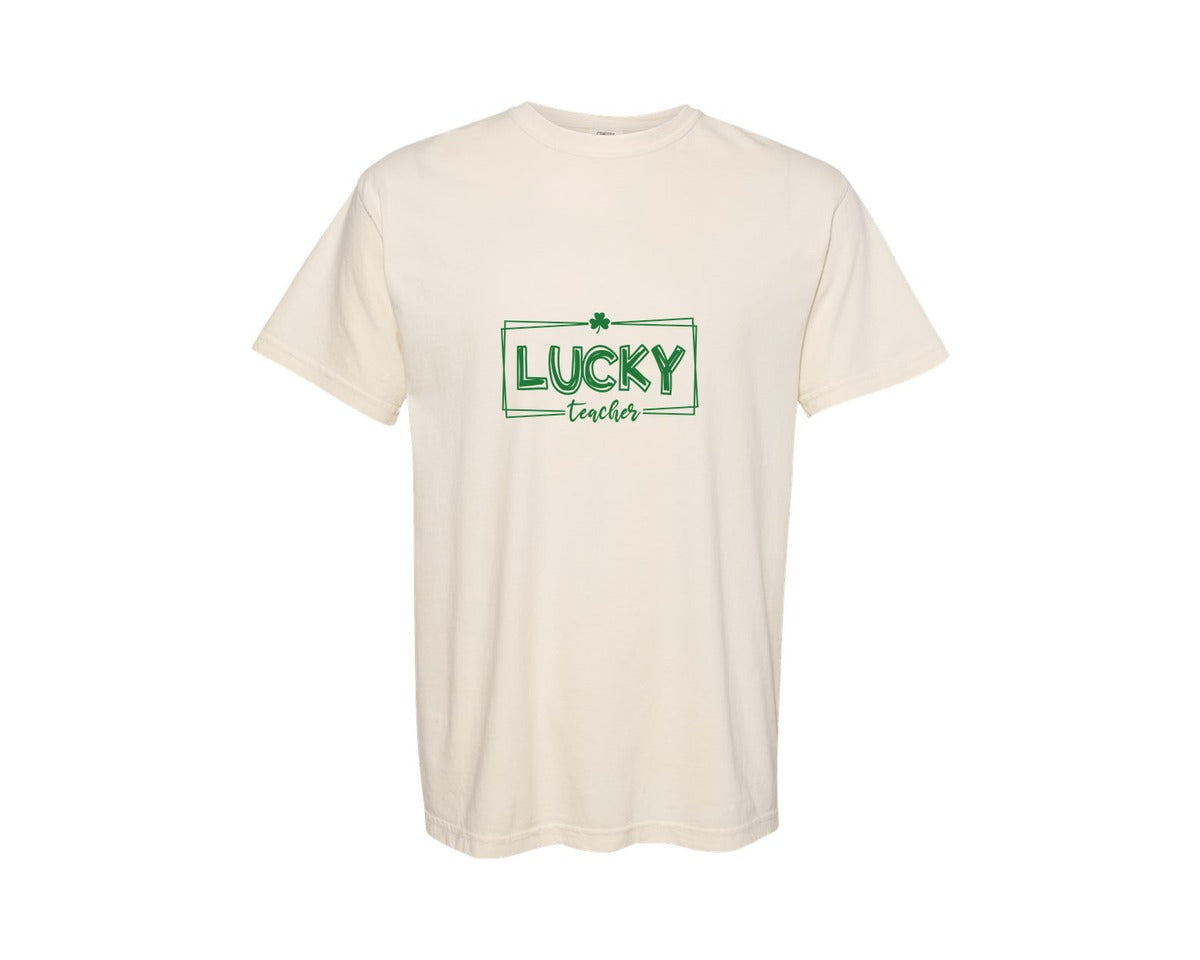 brand:Comfort Colors|color:Ivory|Lucky Teacher Svgst Patricks Day 2 Graphic T-Shirt