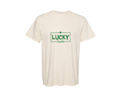 brand:Comfort Colors|color:Ivory|Lucky Teacher Svgst Patricks Day 2 Graphic T-Shirt