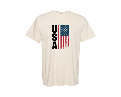 brand:Comfort Colors|color:Ivory|Distressed Usa Flag Patriotic Graphic T-Shirt