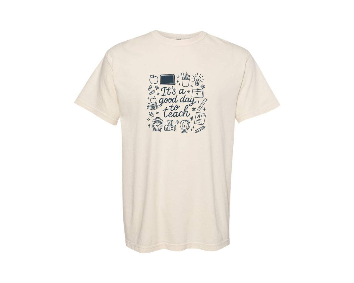 brand:Comfort Colors|color:Ivory|Teacher Appreciation School Doodle Prepp Graphic T-Shirt