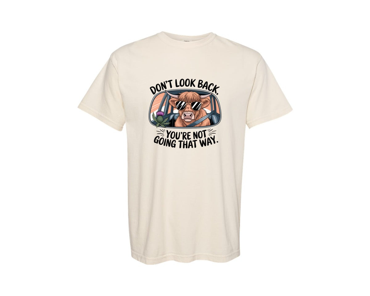 brand:Comfort Colors|color:Ivory|Dont Look Back Highland Cow Graphic T-Shirt