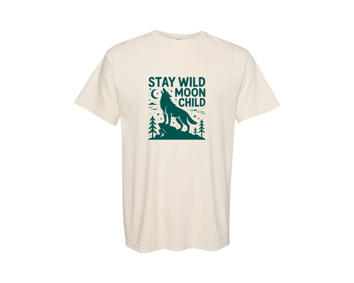 brand:Comfort Colors|color:Ivory|Stay Wild Moon Child Wolf Graphic T-Shirt