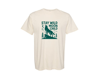 brand:Comfort Colors|color:Ivory|Stay Wild Moon Child Wolf Graphic T-Shirt