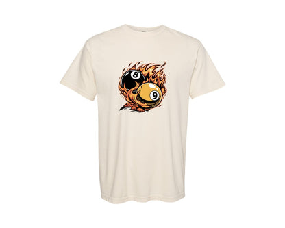 brand:Comfort Colors|color:Ivory|Flaming 8 9 Ball Billiards 2 Graphic T-Shirt