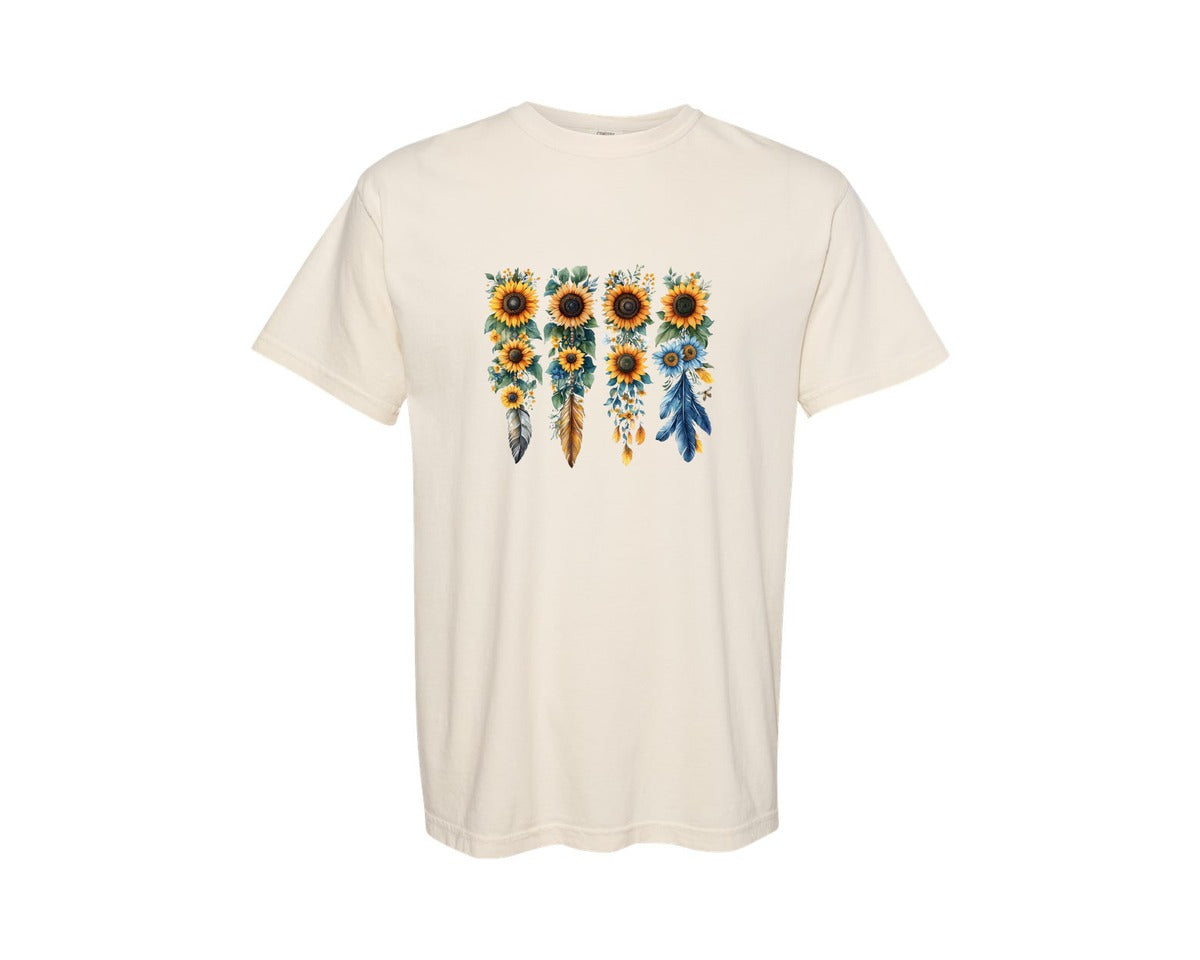 brand:Comfort Colors|color:Ivory|Boho Wildflowers Feathers Flowers Graphic T-Shirt