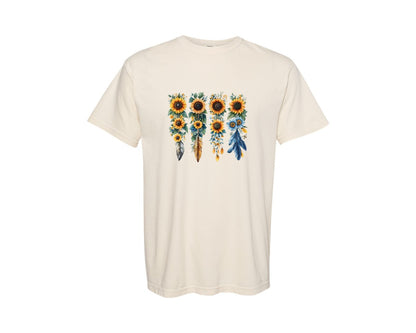 brand:Comfort Colors|color:Ivory|Boho Wildflowers Feathers Flowers Graphic T-Shirt