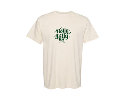 brand:Comfort Colors|color:Ivory|Holly Jolly Trendy Retro Distressed Graphic T-Shirt
