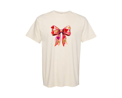 brand:Comfort Colors|color:Ivory|Valentine Heart Coquette Bow 2 Graphic T-Shirt